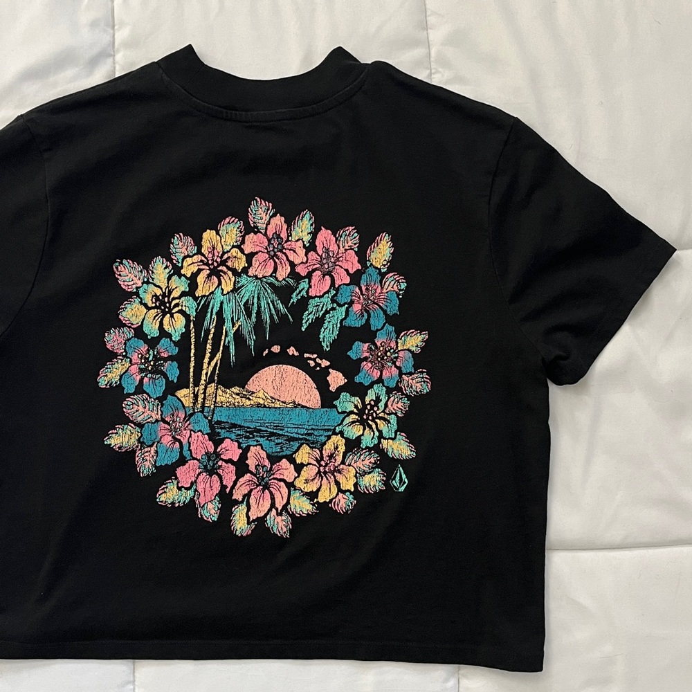 Volcom Stone Black Cropped Pocket T-Shirt Women's Size Large L